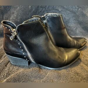 Esprit “Topaz” Black Studded Zip Ankle Booties Low Heel Moto Boots